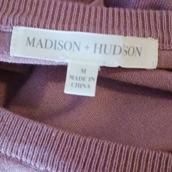 Madison + Hudson Sweater Dusty Pink Crew Neck Sheer Textured Sleeves Size M - Picture 6 of 7